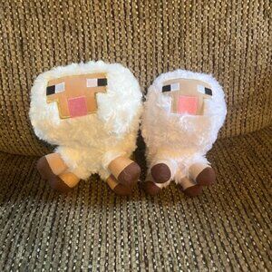Two Minecraft Baby Sheep, 5 1/2" and 4 1/2", White and Brown